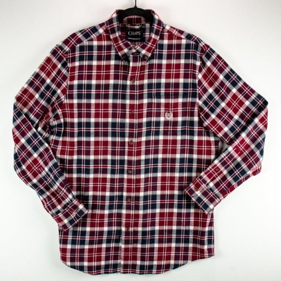 Chaps | Men's Flannel Shirt Size Large Button Down Red Black Tartan Plaid Cotton